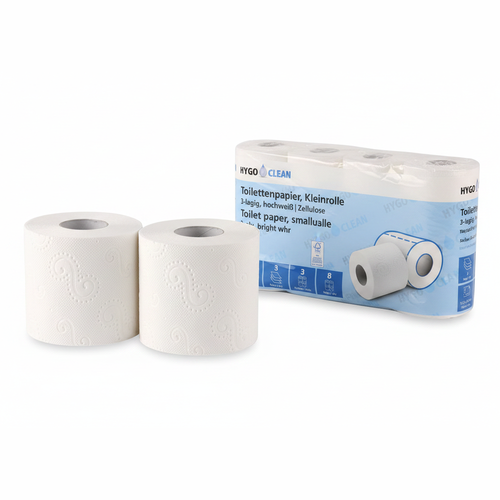 Hygoclean Toilettenpapier Kleinrolle 3-lagig – zwei Rollen mit Verpackung