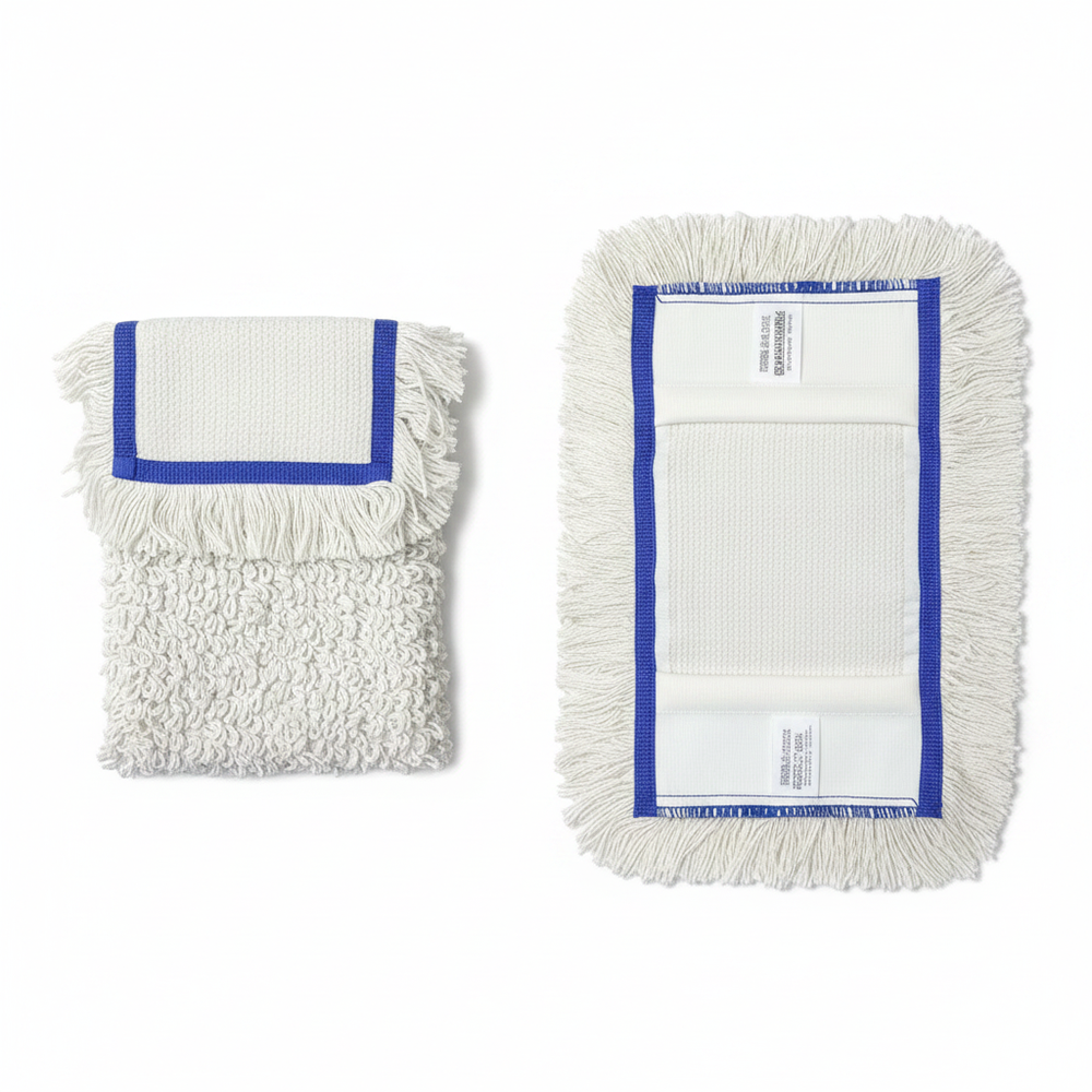 RMV Profiwischbezug 40cm weiß mit Fransen und blauem Rand