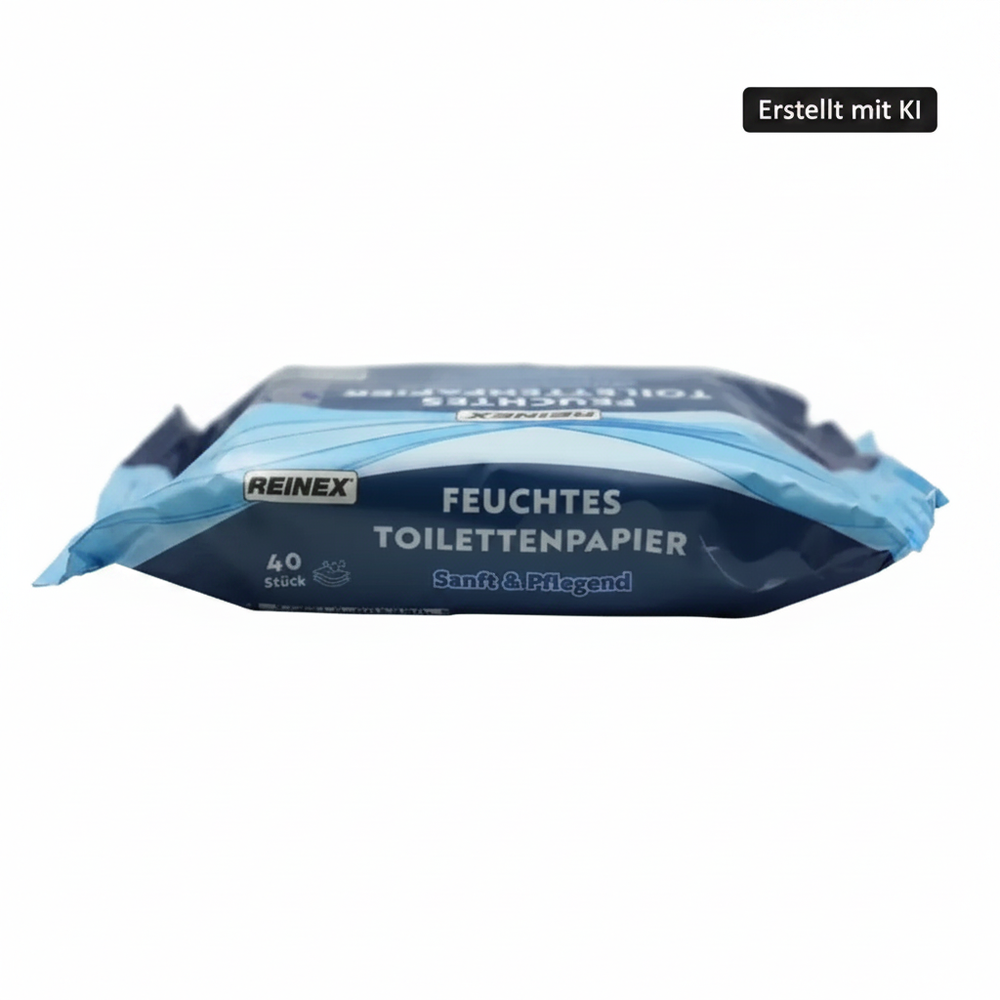 Reinex Feuchtes Toilettenpapier Seite mit KI-Badge
