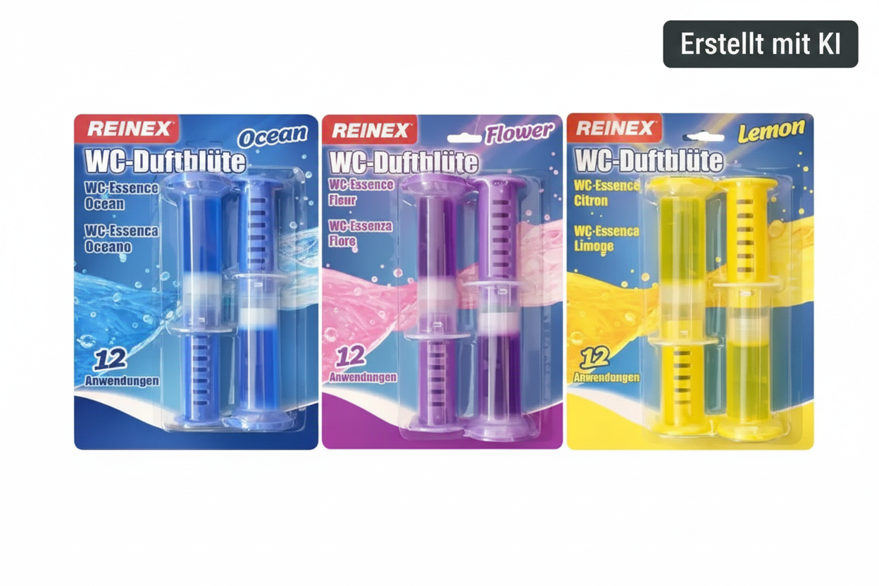 Reinex WC-Duftblüte alle Varianten mit KI-Badge