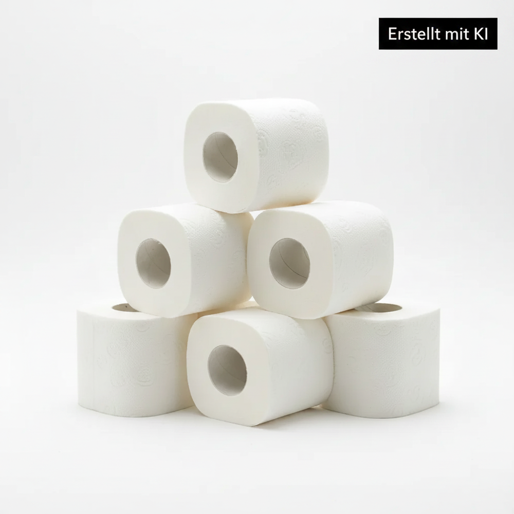 Toilettenpapier Stapel mit KI-Badge